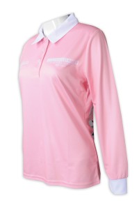 P1290  Customized women's long sleeve sublimation printing logo sublimation women's Polo shirt contrast collar contrast cuff white Cricket and wooden ball in Australian hockey game